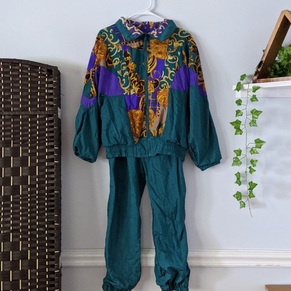 Vintage 80s Nylon Track Suit in Purple and Gold